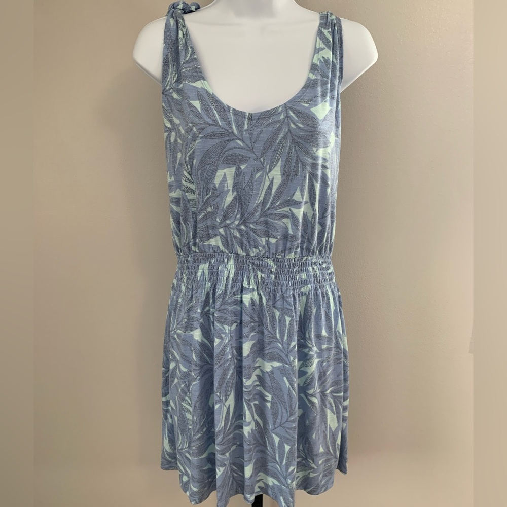 NWT Hawaiian Tropic Blue Leaf Print Tie-Shoulder Sleeveless Dress